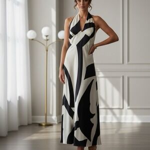 NWT Bardot Citron Halter Dress Ivory and Black - Size 10 - XL